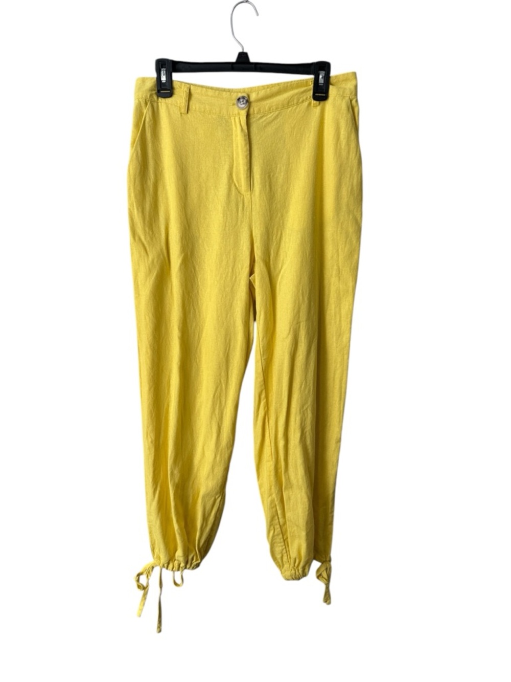 Calligraphie Yellow Linen Blend Drawstring Ankle Pants Size 6